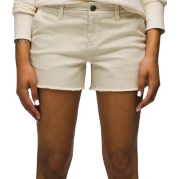 prAna Sancho Short Cut Off Mid Rise Casual Cotton Stretch Chalk Cream 8/12 NWT - Picture 1 of 15